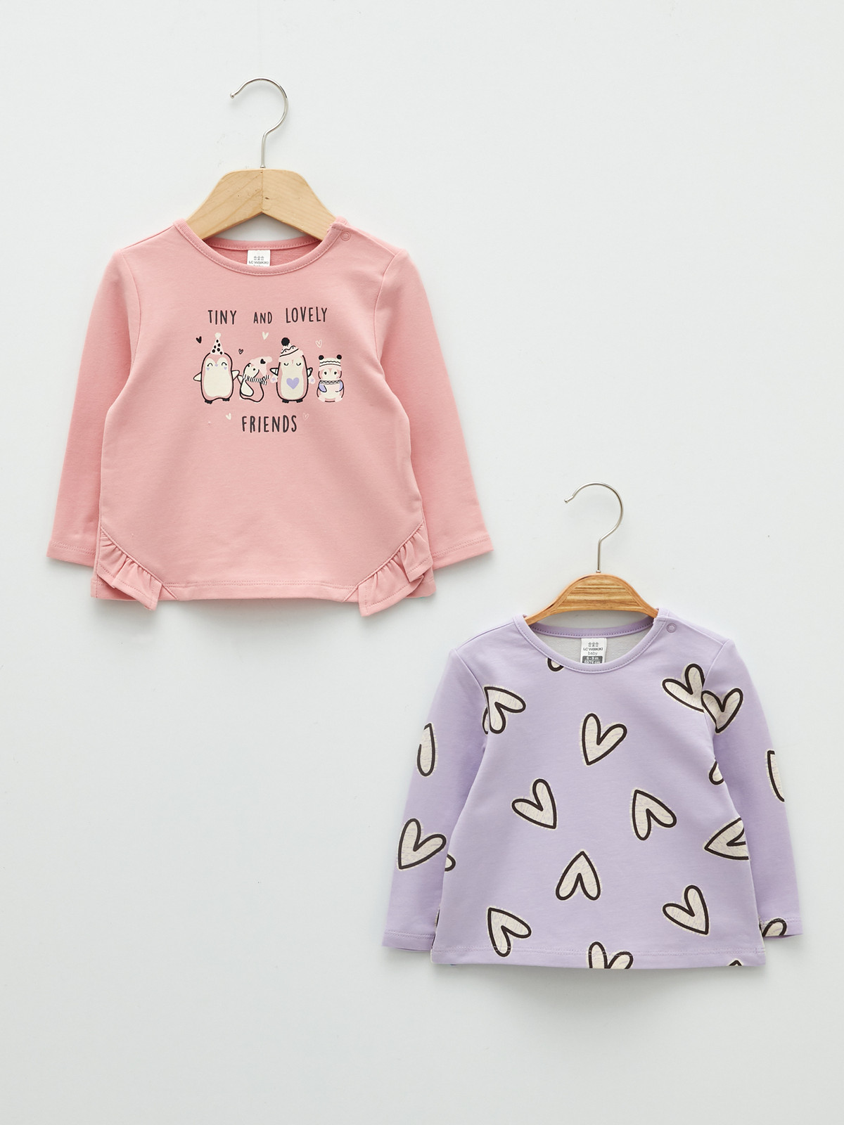 LCW baby Crew Neck Long Sleeve Printed Cotton Baby Girl Sweatshirt