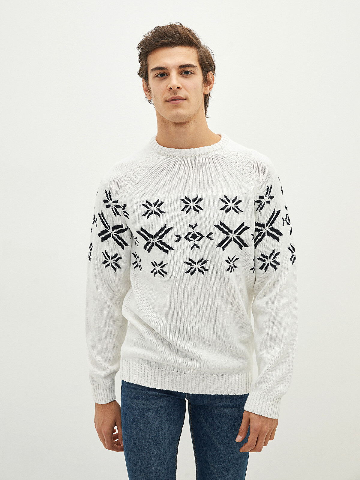 XSIDE Crew Neck Long Sleeve Patterned Men's Knitwear Sweater