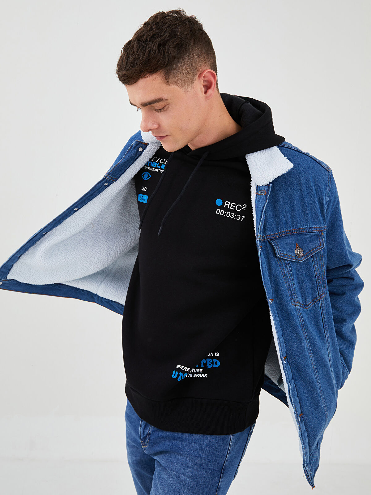 ALOUND SIDE ZIP DENIM JACKET サイズ L Denim jacket with hidden zip - Dark Grey - Sz. 40-64