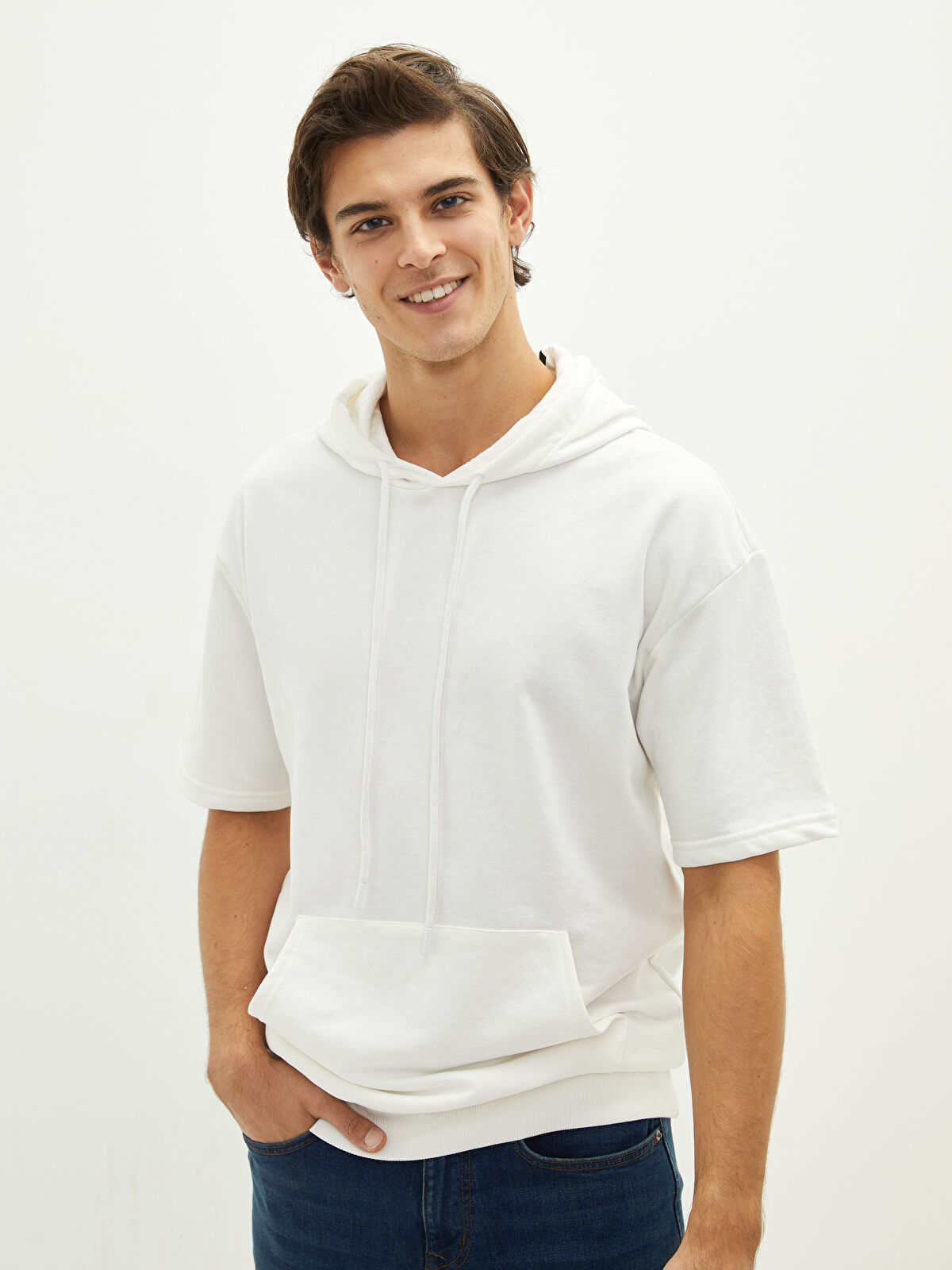 XSIDE Hooded Short Sleeve Basic Thick Men's Hoodie -W1GH99Z8-RHG