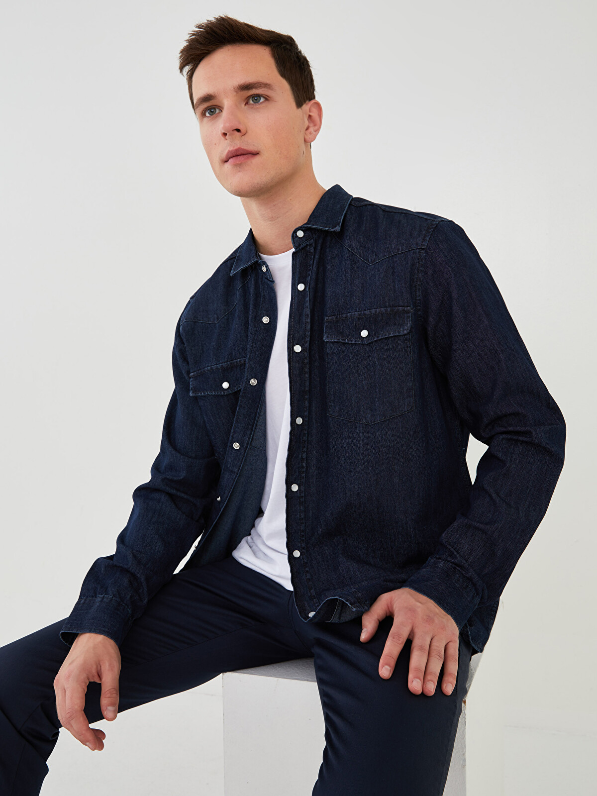 LCW Vision Slim Fit Long Sleeve Men's Denim Shirt - W1IG99Z8-507