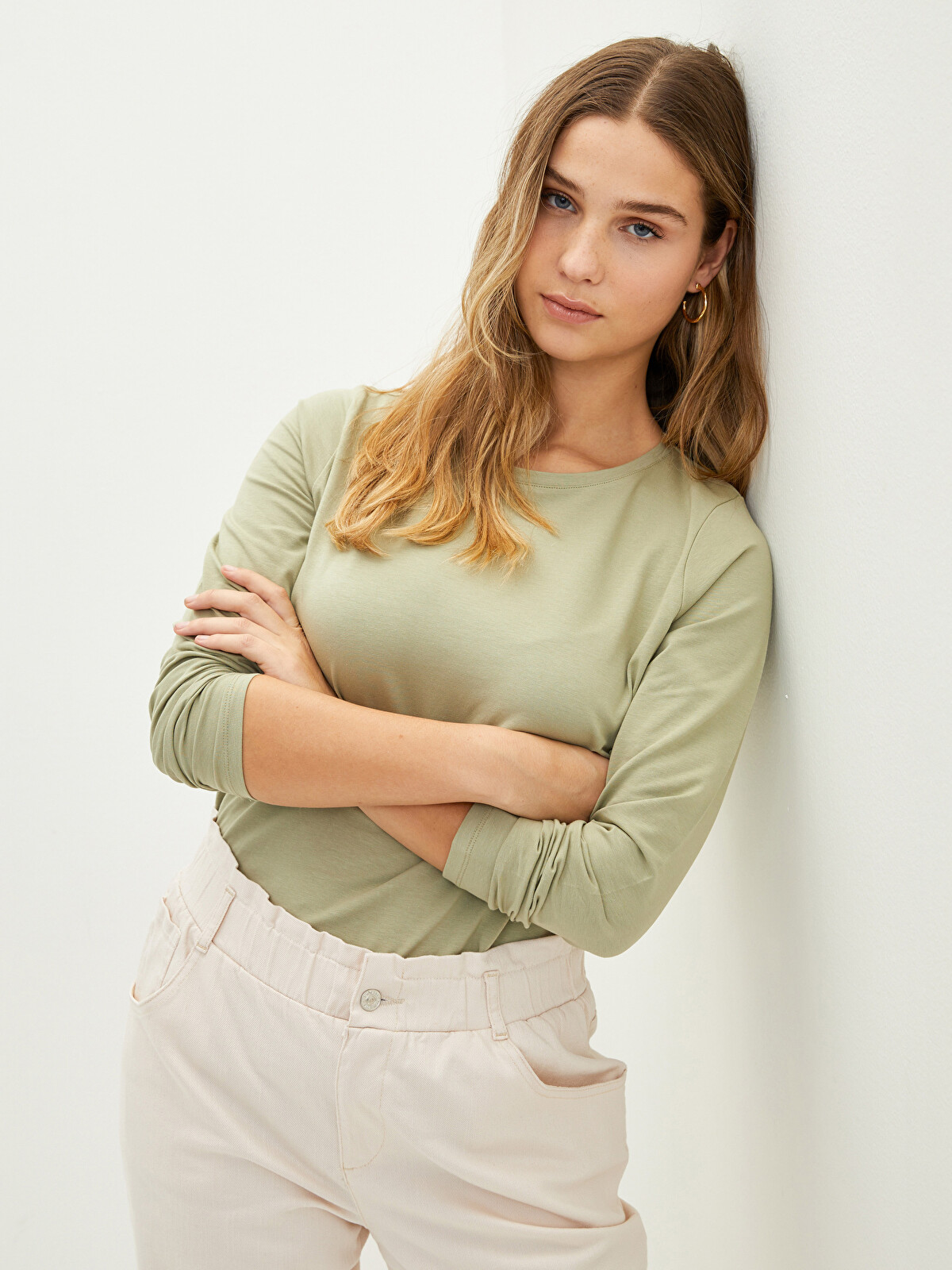 LC WAIKIKI Plus Size Crew Neck Straight Long Sleeve Women's T
