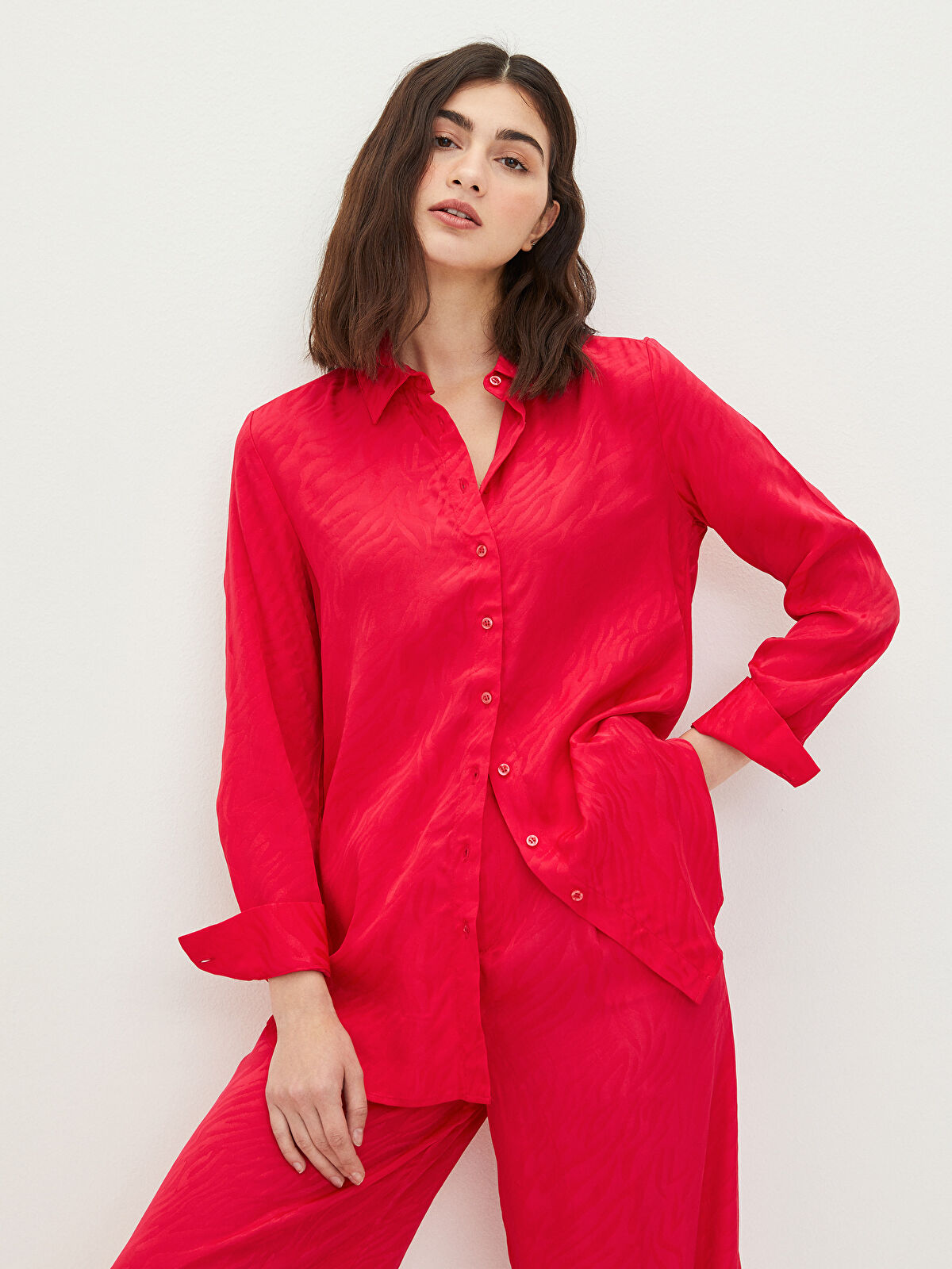 LCW Vision Front Button Closure Self Patterned Long Sleeve