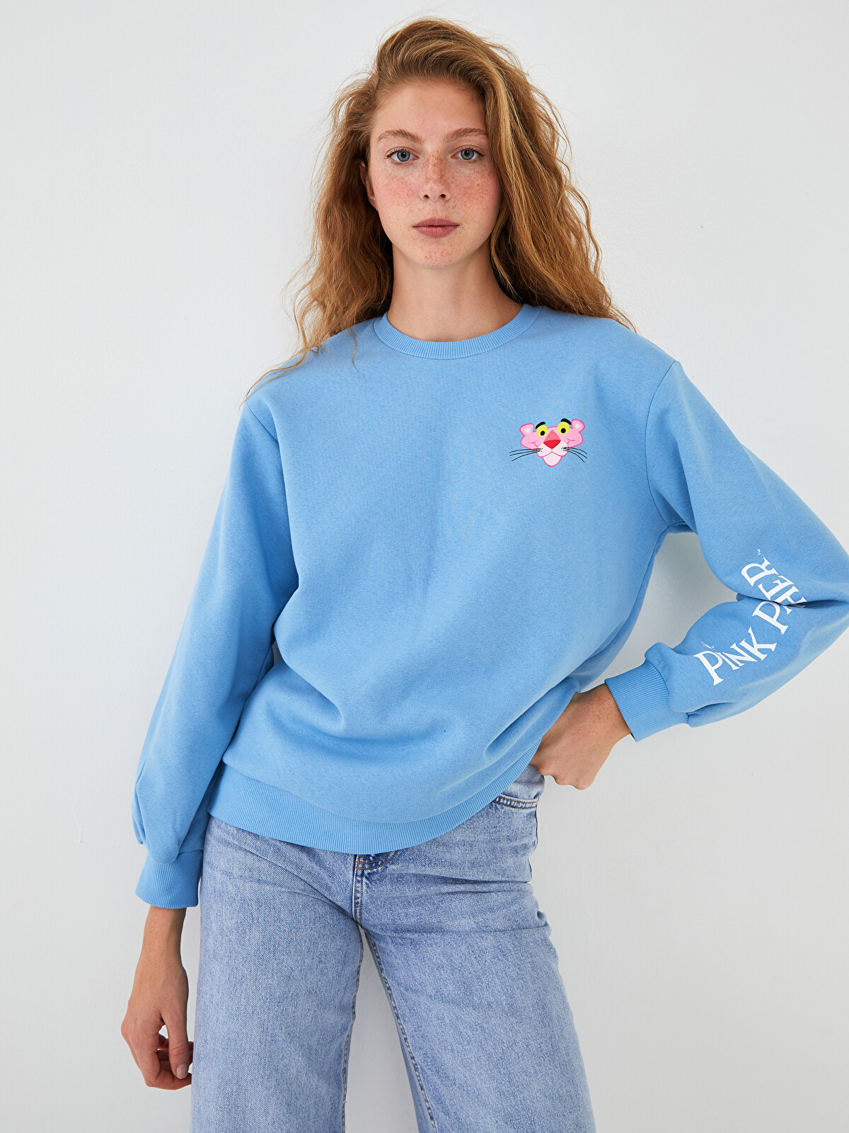 XSIDE Crew Neck Pink Panther Printed Women's Thick Sweatshirt