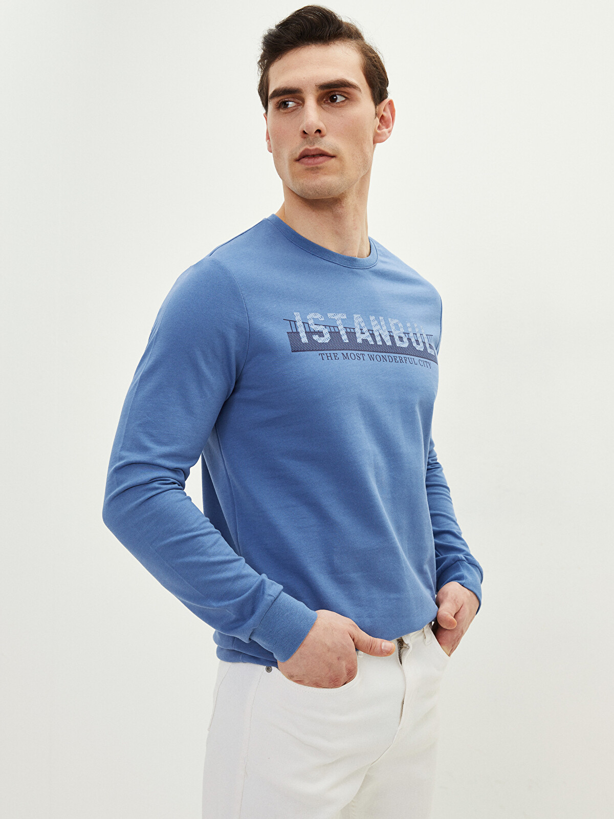 LCWAIKIKI Classic Crew Neck Long Sleeve İstanbul Printed Men's