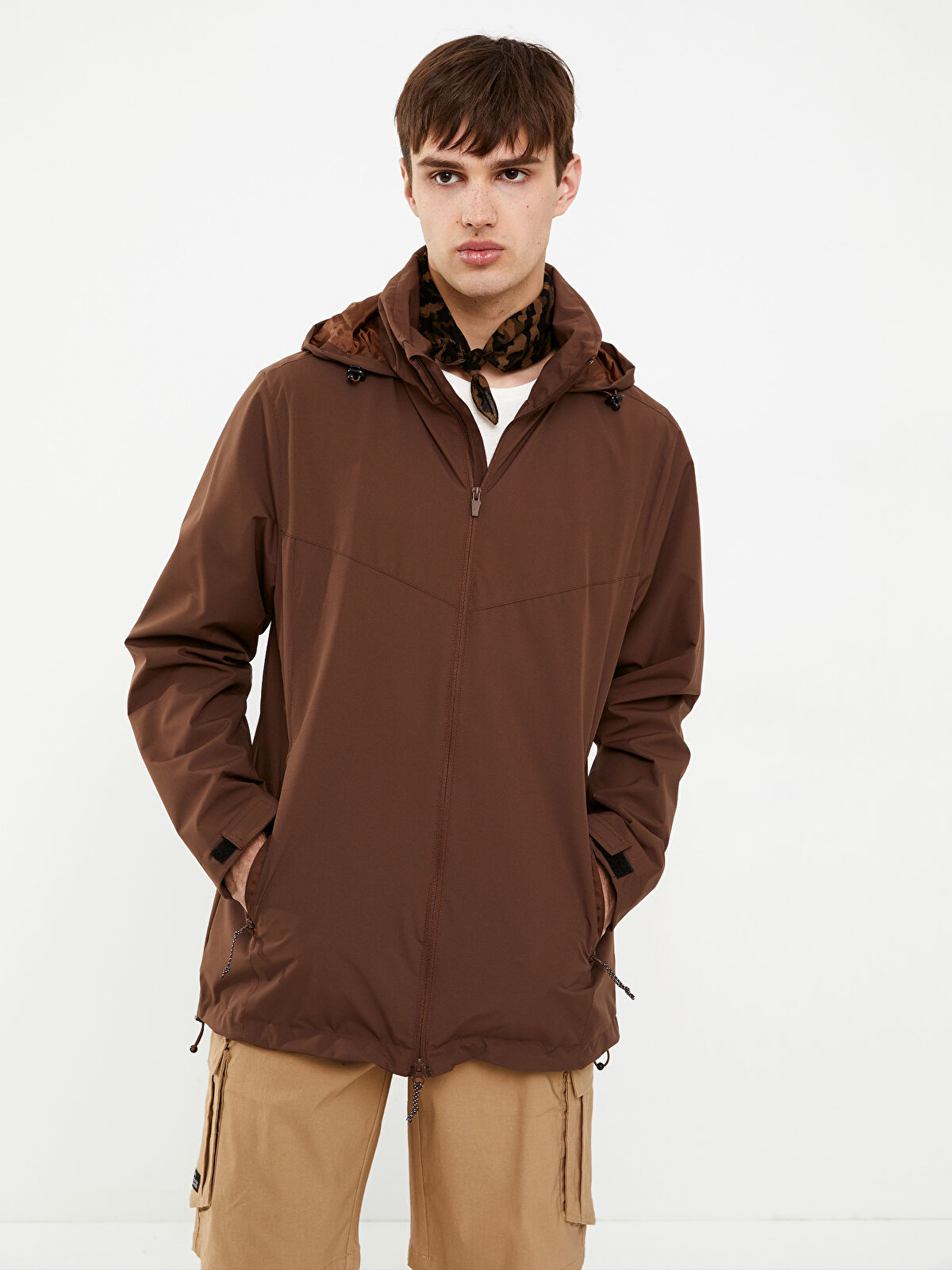 XSIDE ACTIVE Kahverengi Standart Kalıp Kapüşonlu Erkek Yağmurluk