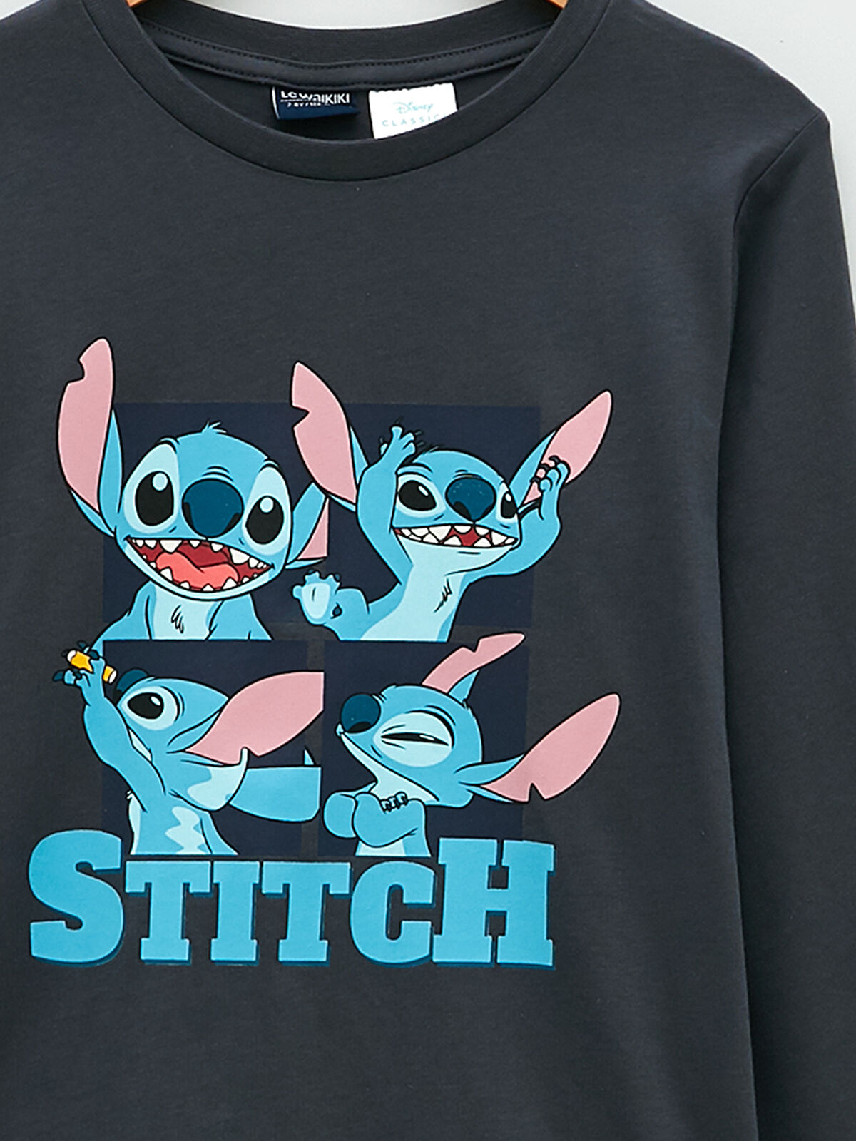 LCW Kids Antrasit Bisiklet Yaka Stitch Baskılı Erkek Çocuk