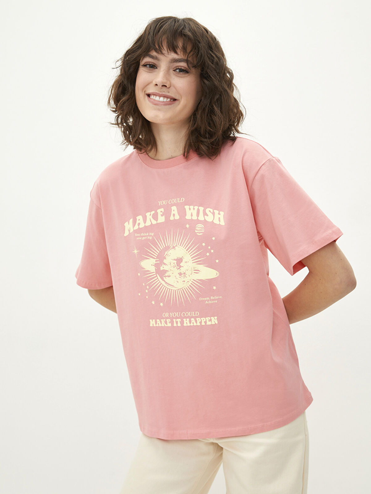 LCW Vision Crew Neck Printed Short Sleeve Cotton Women's T