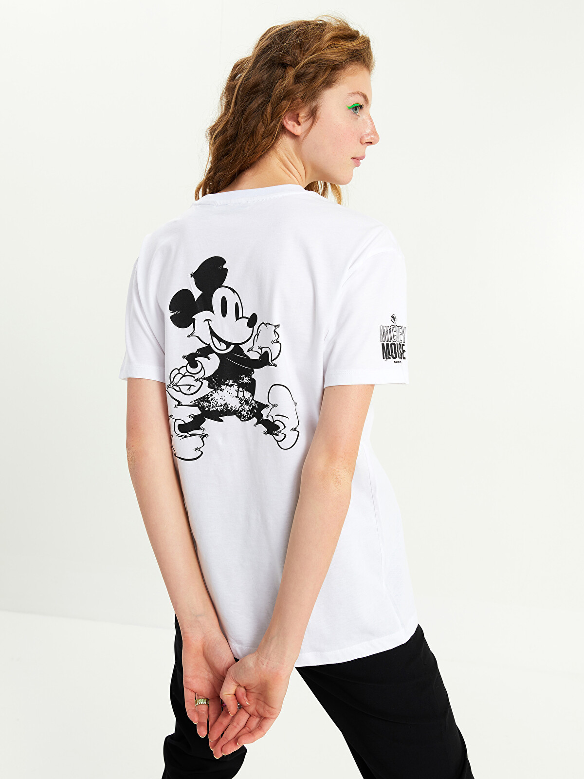 11400ーMickey様 XSIDE Bisiklet Yaka Mickey Mouse Baskılı Kısa Kollu Pamuklu Kadın