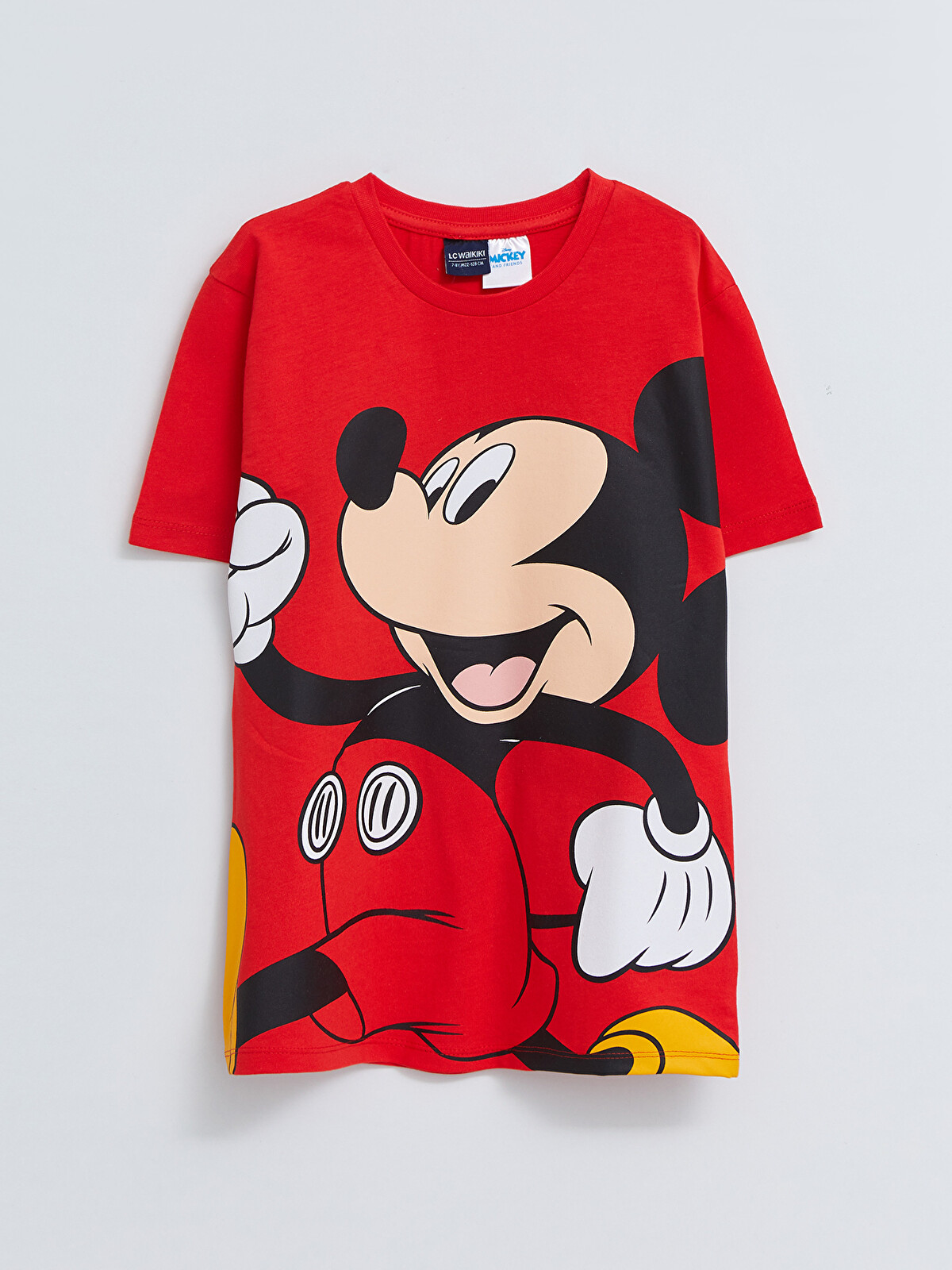 LCW Kids Kırmızı Bisiklet Yaka Mickey Mouse Baskılı Kısa Kollu