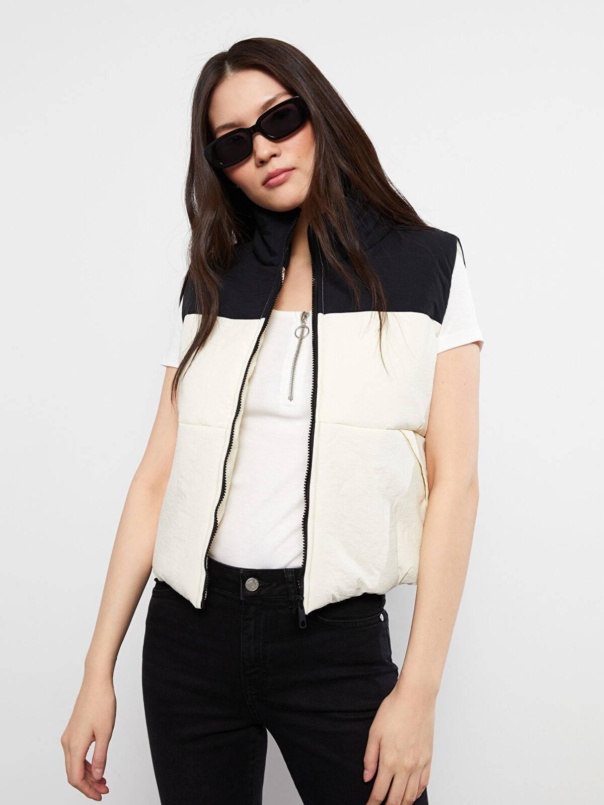 XSIDE Grandad Collar Color Block Women's Vest -S2DS43Z8-RYS