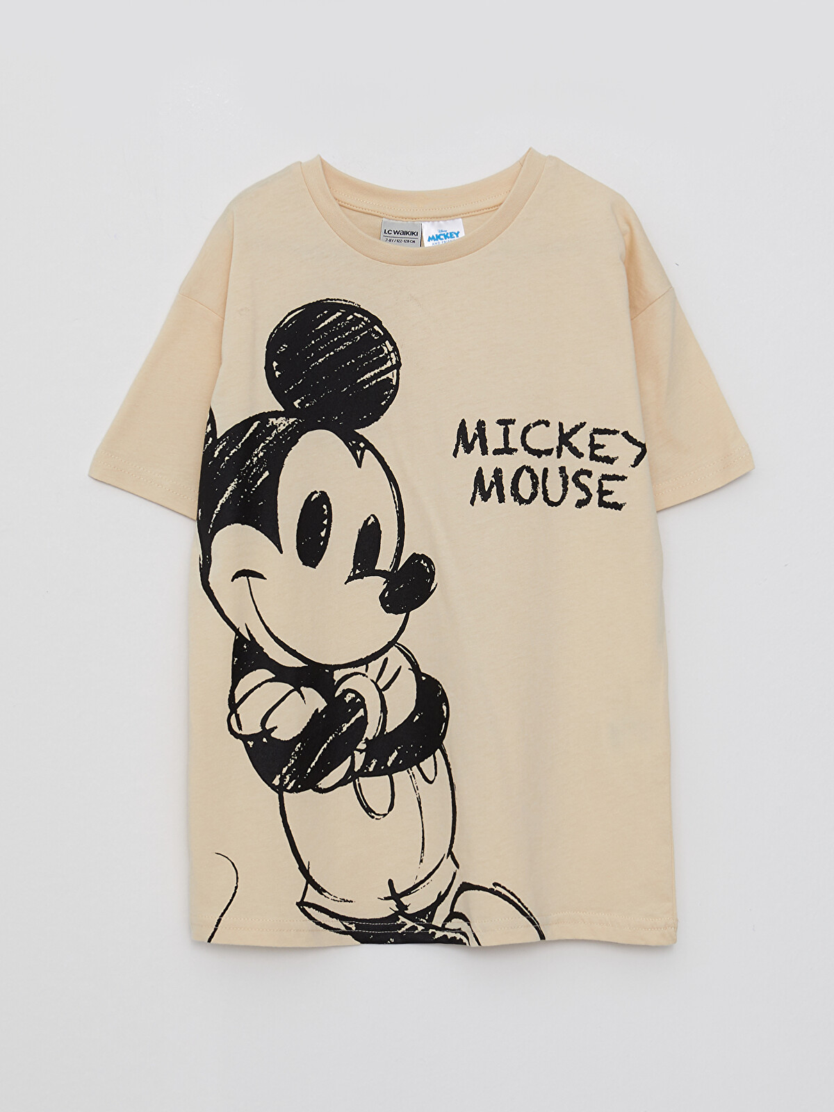 LCW Kids Bej Bisiklet Yaka Mickey Mouse Baskılı Kısa Kollu Erkek