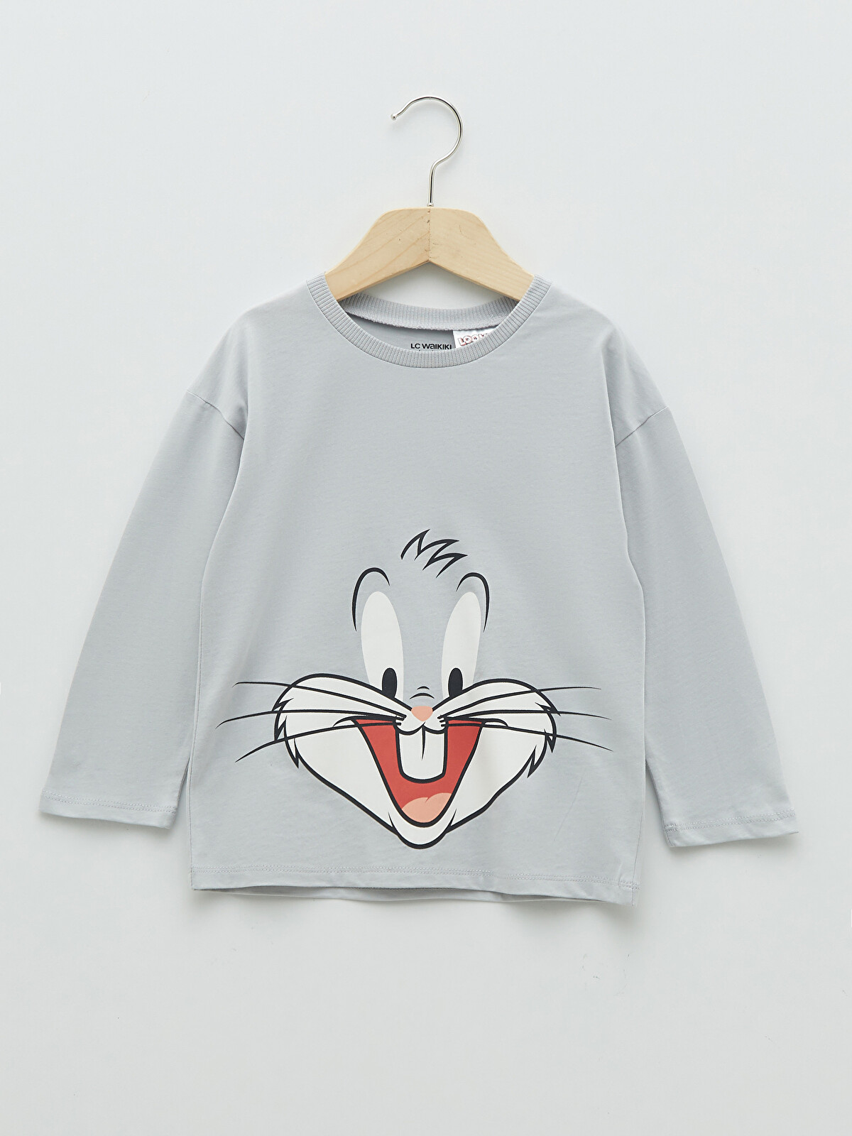 LCW baby Gri Bisiklet Yaka Uzun Kollu Bugs Bunny Baskılı Erkek