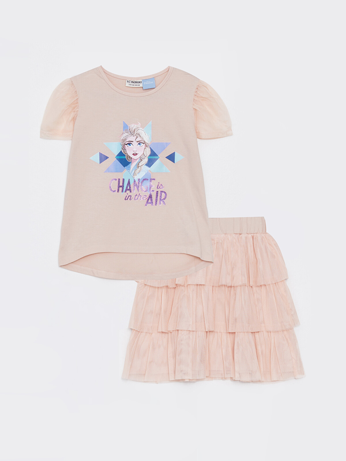 LCW Kids Crew Neck Elsa Printed Short Sleeve Girl's T-Shirt and
