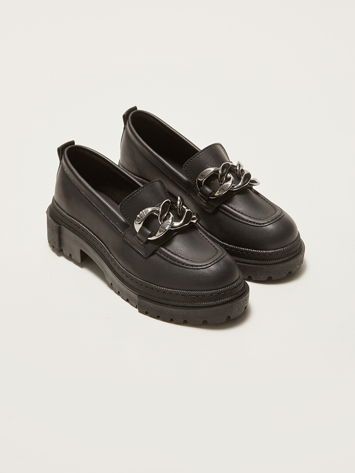LCW STEPS Faux Leather Women's Loafer Shoes with Metal Applique