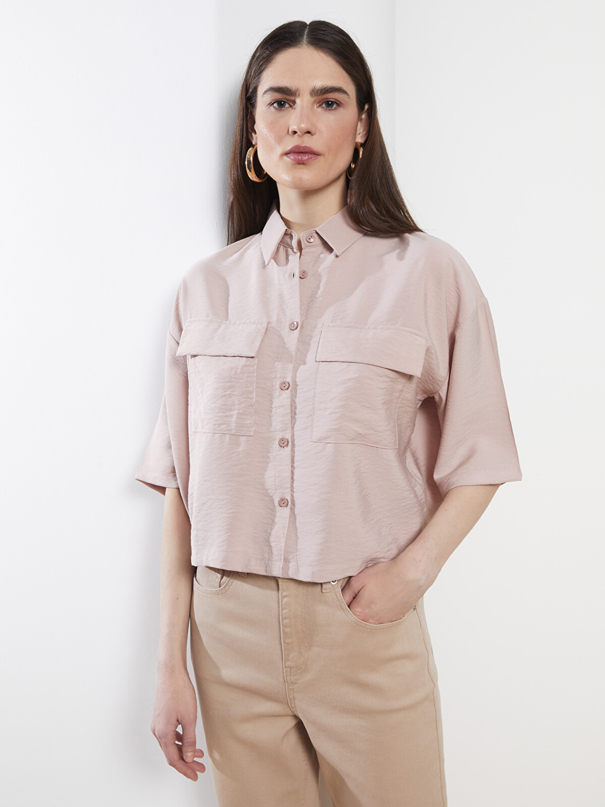 LCW Vision Front Button Closure Straight Short Sleeve Women's