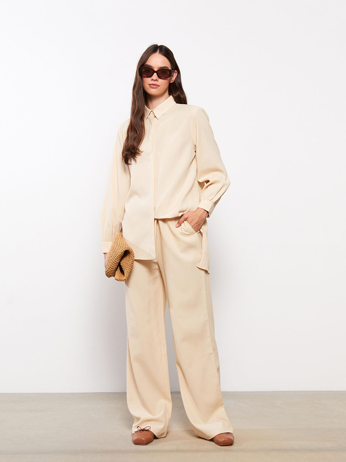 LCW Modest Women's Elastic Waist Plain Trousers -S2KY46Z8
