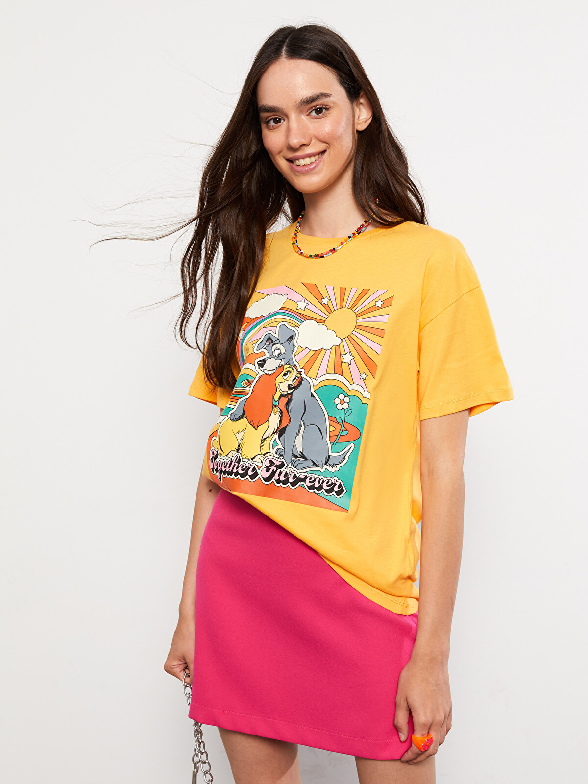 LCW Vision Crew Neck Lady And The Tramp Printed Short Sleeve