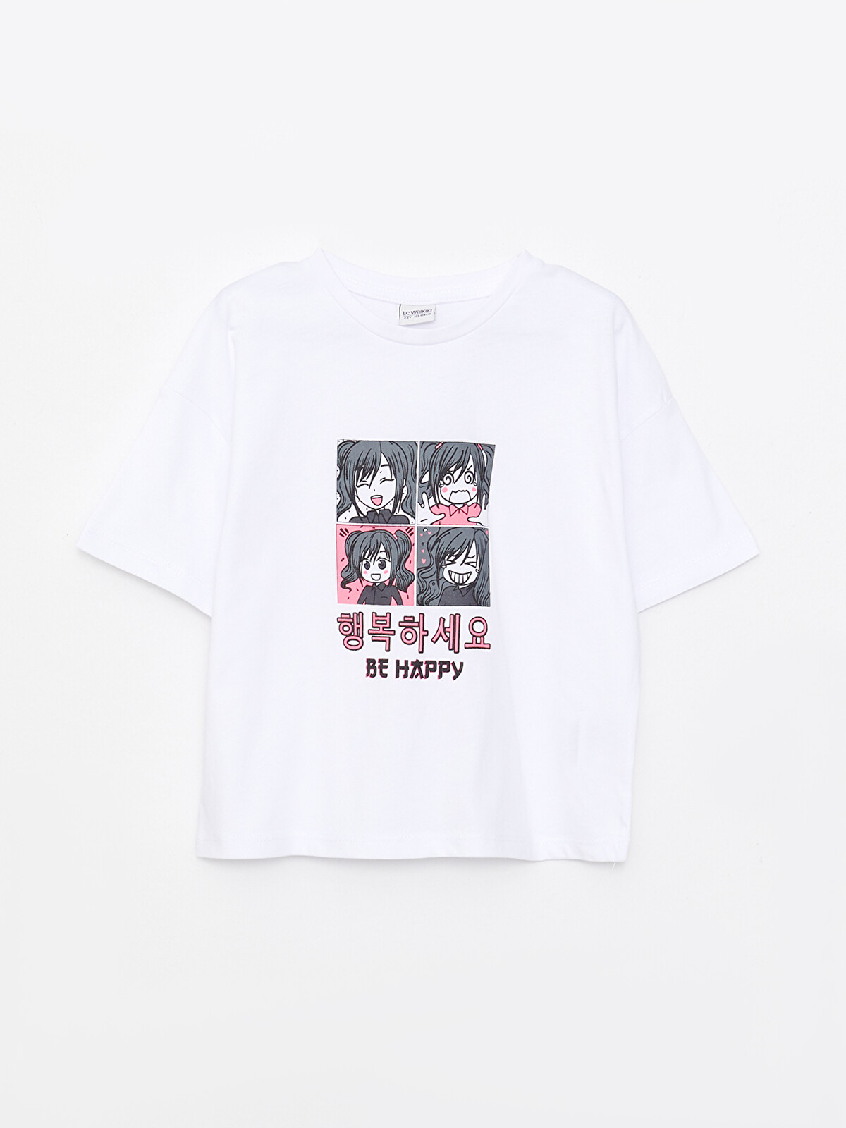 LCW Kids Crew Neck K-Pop Printed Short Sleeve Cotton Girls' T