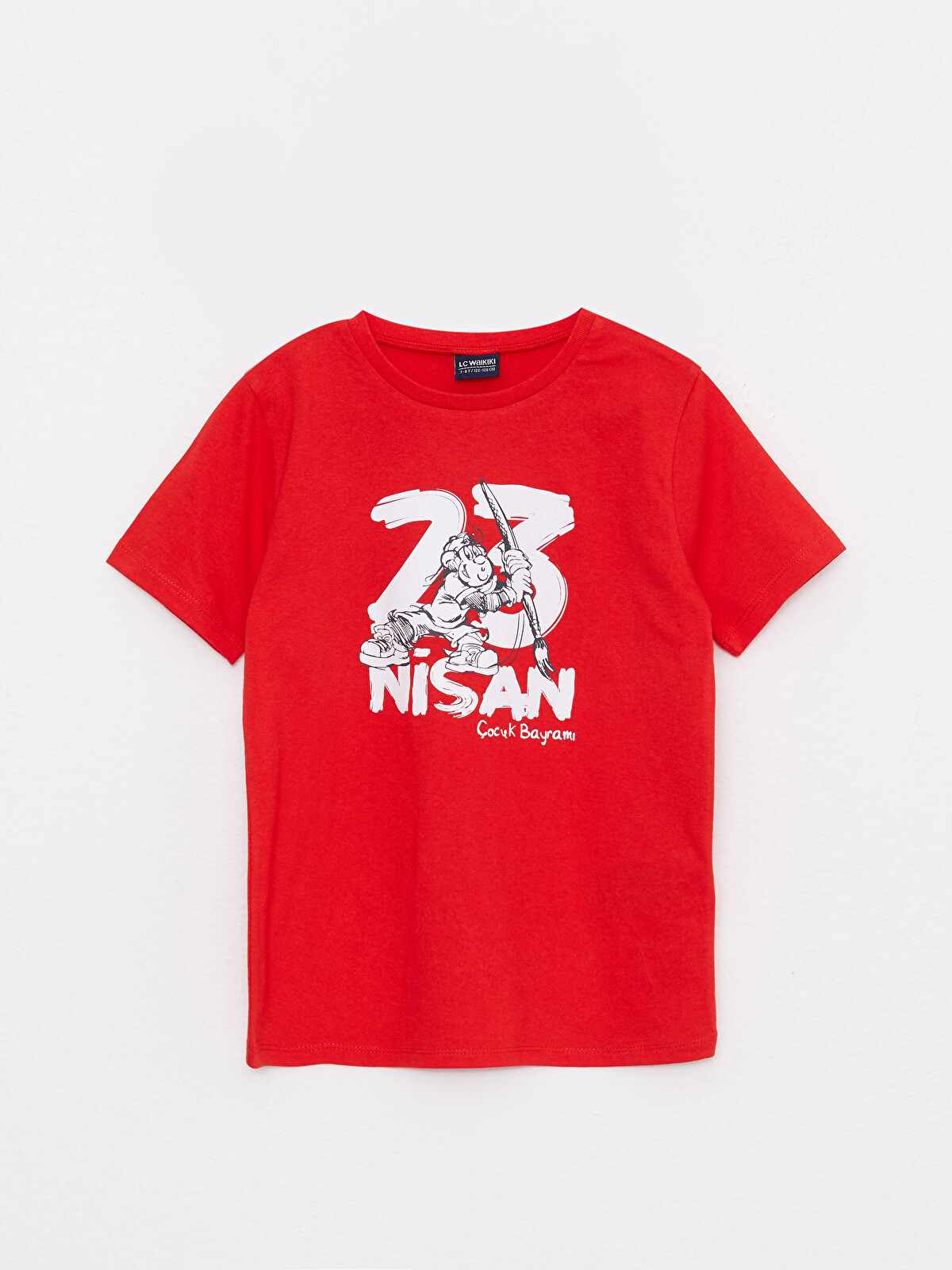 LCW ECO Kırmızı Bisiklet Yaka 23 Nisan ve Nostaljik Maymun Baskılı
