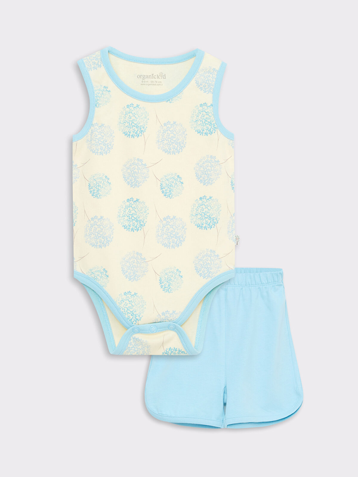 ORGANICKID Mavi Bisiklet Yaka Baskılı Erkek Bebek 2'li Takım