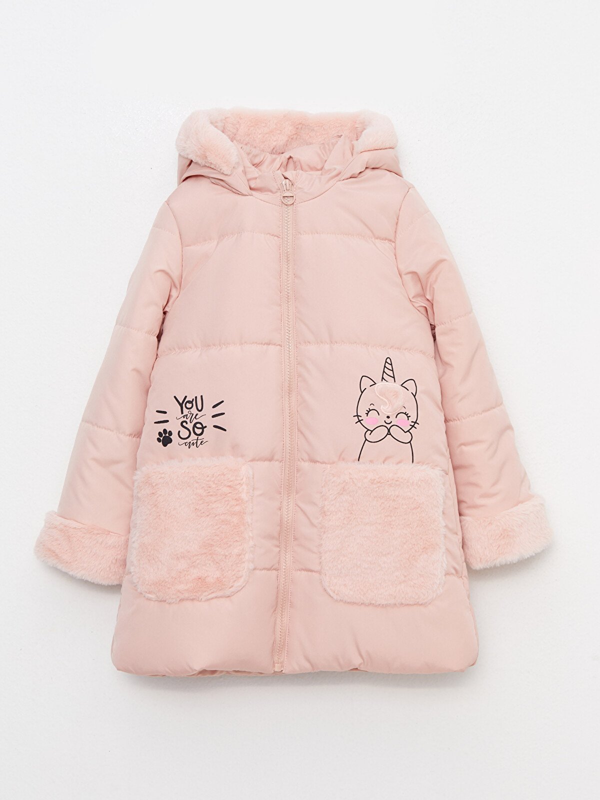 LCW Kids Kapüşonlu Baskılı Kız Çocuk Mont - W20545Z4-GA3 | LC Waikiki