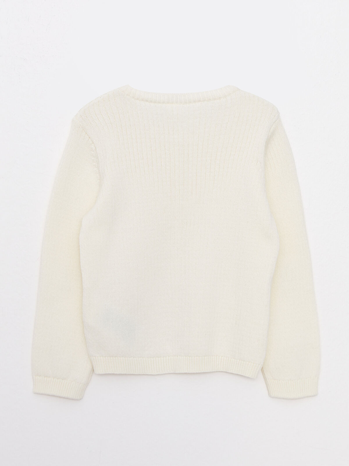 LCW baby Ekru Bisiklet Yaka Uzun Kollu Kendinden Desenli Kız Bebek