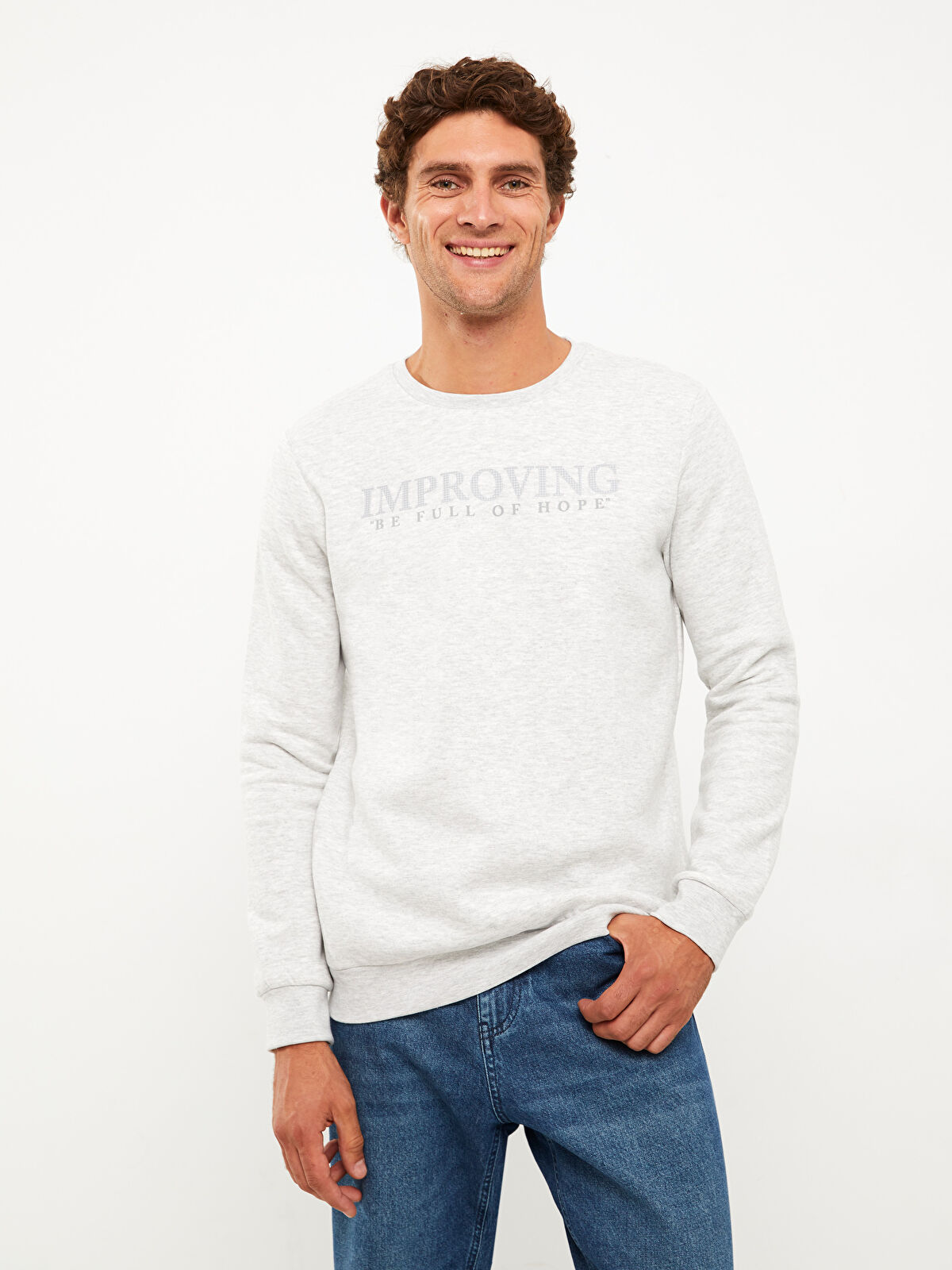 LC Waikiki Crew Neck Printed Men's Thick Sweatshirt
