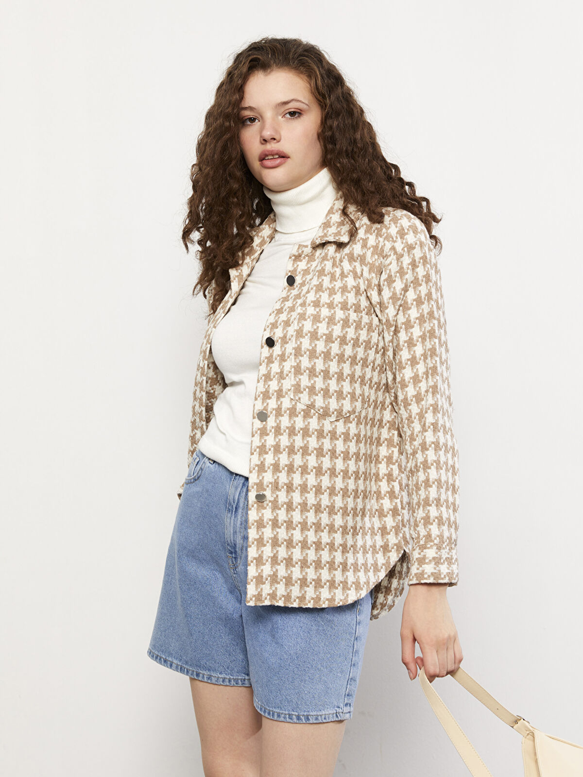 LCW Vision Buttoned Patterned Long Sleeve Tweed Women's