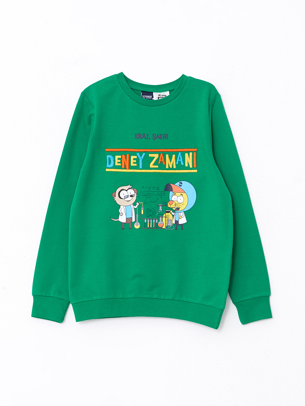 LCW Kids Yeşil Bisiklet Yaka Kral Şakir Baskılı Uzun Kollu Erkek