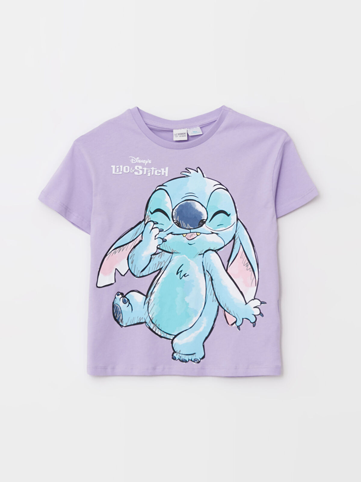 LCW Kids Crew Neck Lilo and Stitch Printed Long Sleeve Girls' T