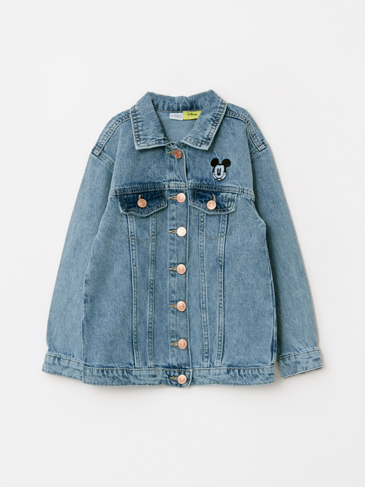 LCW Kids Shirt Collar Mickey And Friends Printed Girl Jean Jacket