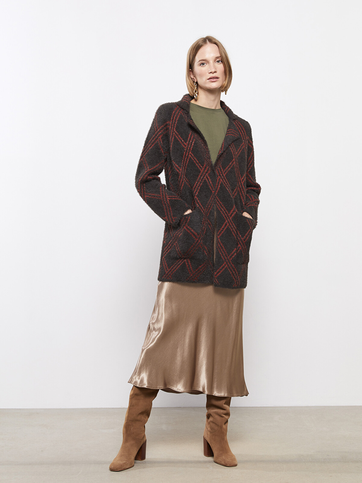 LCWAIKIKI Basic Polo Neck Patterned Long Sleeve Women's Tricot