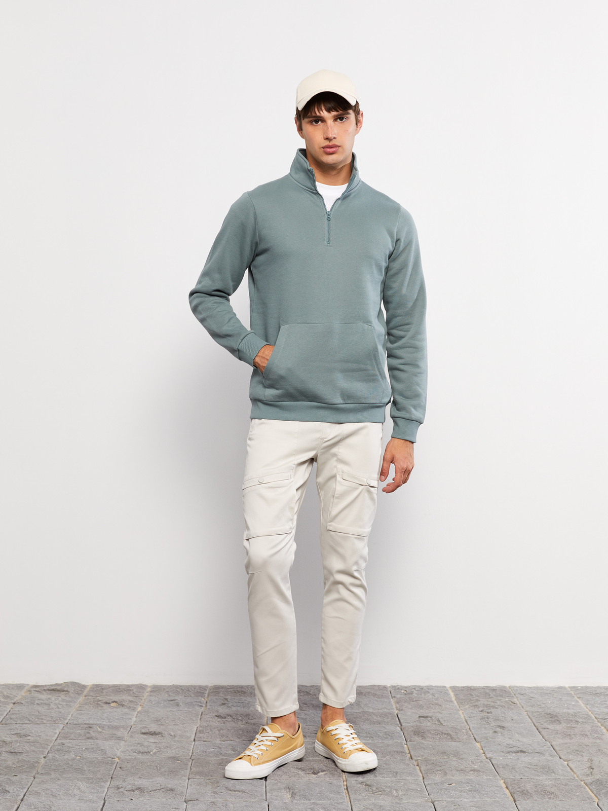 XSIDE Zippered Stand Collar Long Sleeve Men's Thick Sweatshirt