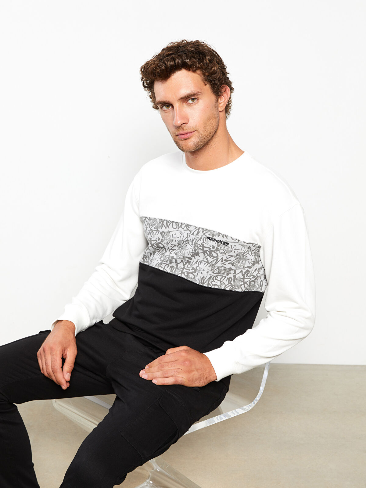 【LowKeySwag】 XSIDE Bisiklet Yaka Uzun Kollu Renk Bloklu Erkek Sweatshirt