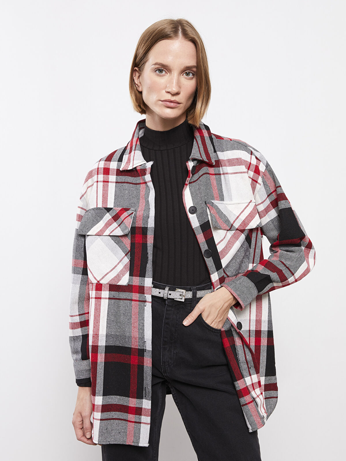 LC Waikiki Plaid Long Sleeve Women's Shirt Jacket -W2AA25Z8