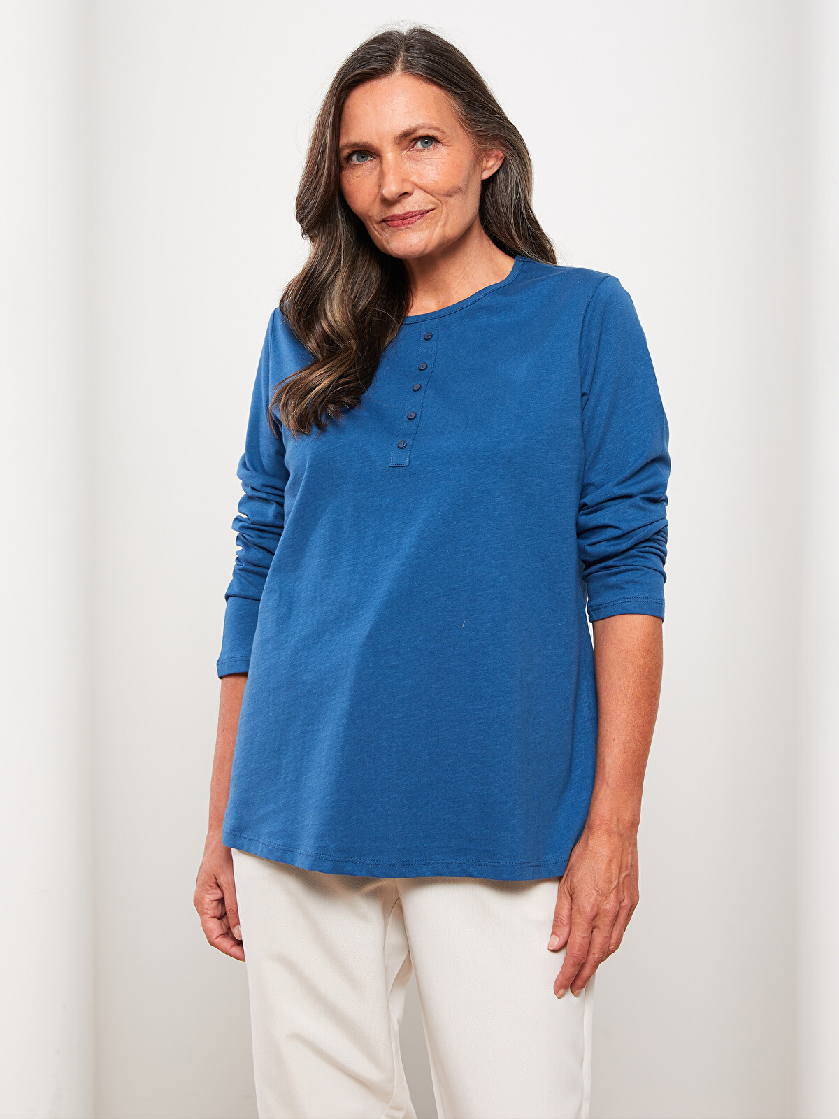 LCW Grace T-shirt en Coton à Manches Longues Régulier avec Col