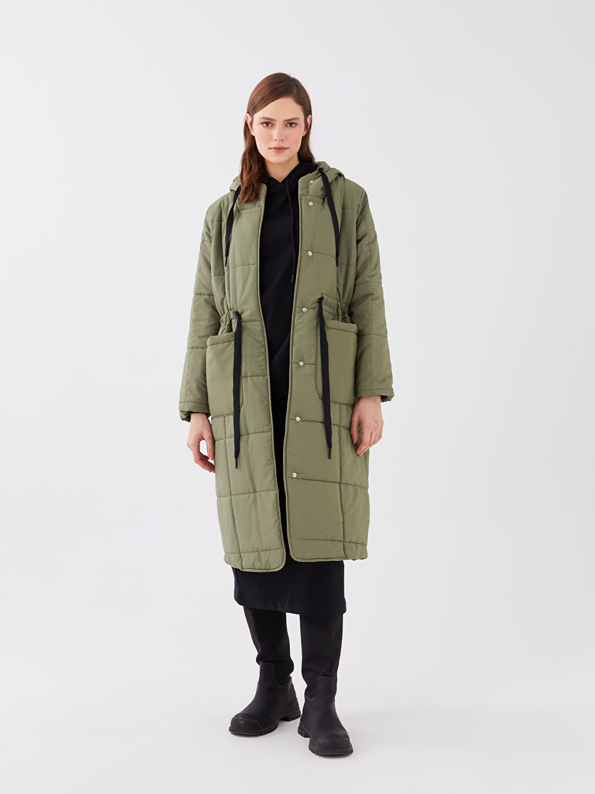 LCW Modest Haki Kadın Kapüşonlu Düz Parka - W2BB71Z8-S9V | LCW