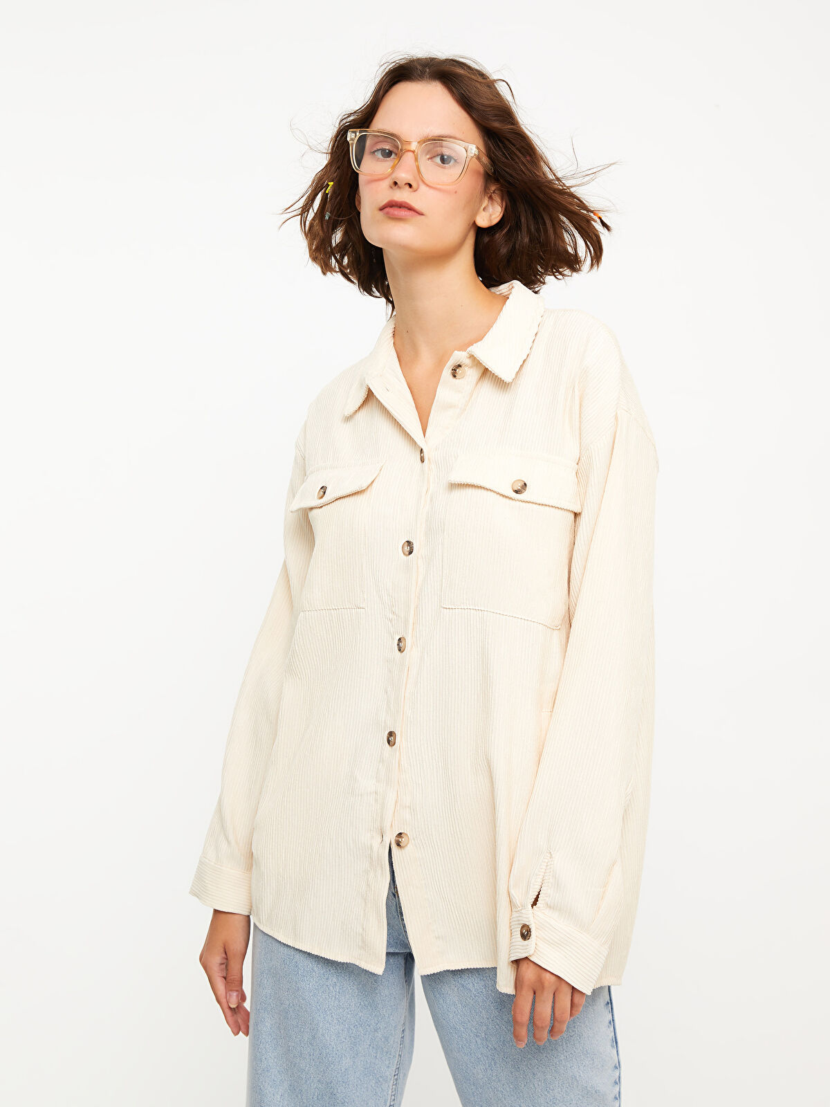 【Sobaq】SC Big Pocket Long Shirts Jacket XSIDE Buttoned Regular Long Sleeve Velvet Women's Shirt