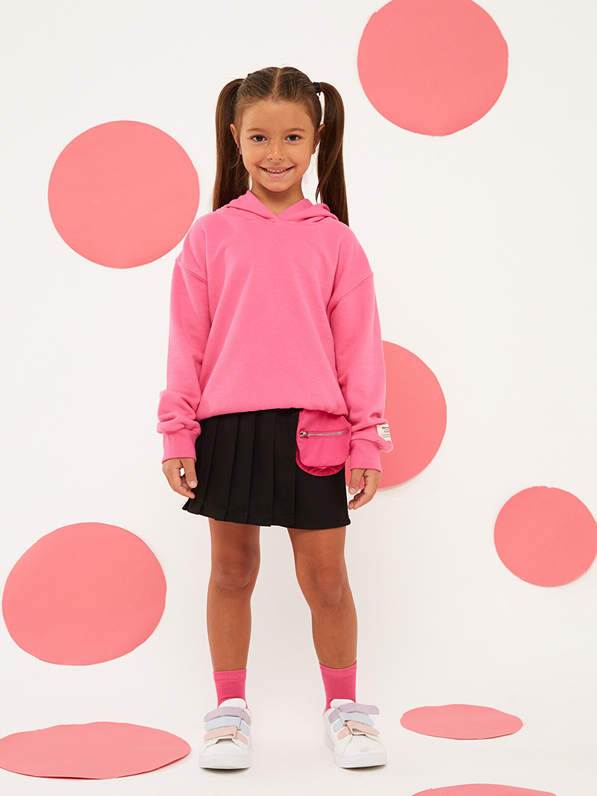 LCW Kids Elastic Waist Pleated Girl Shorts Skirt And Waist Bag