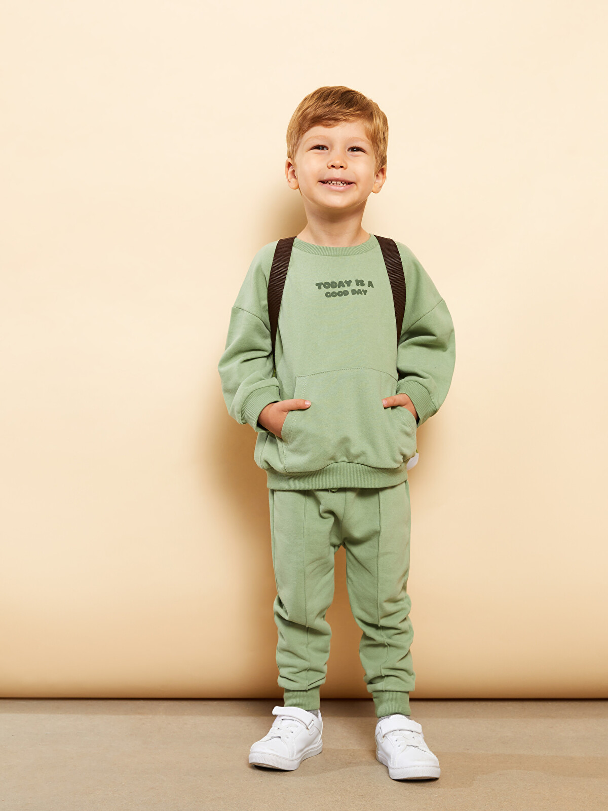 LCW baby Yeşil Bisiklet Yaka Uzun Kollu Baskılı Erkek Bebek