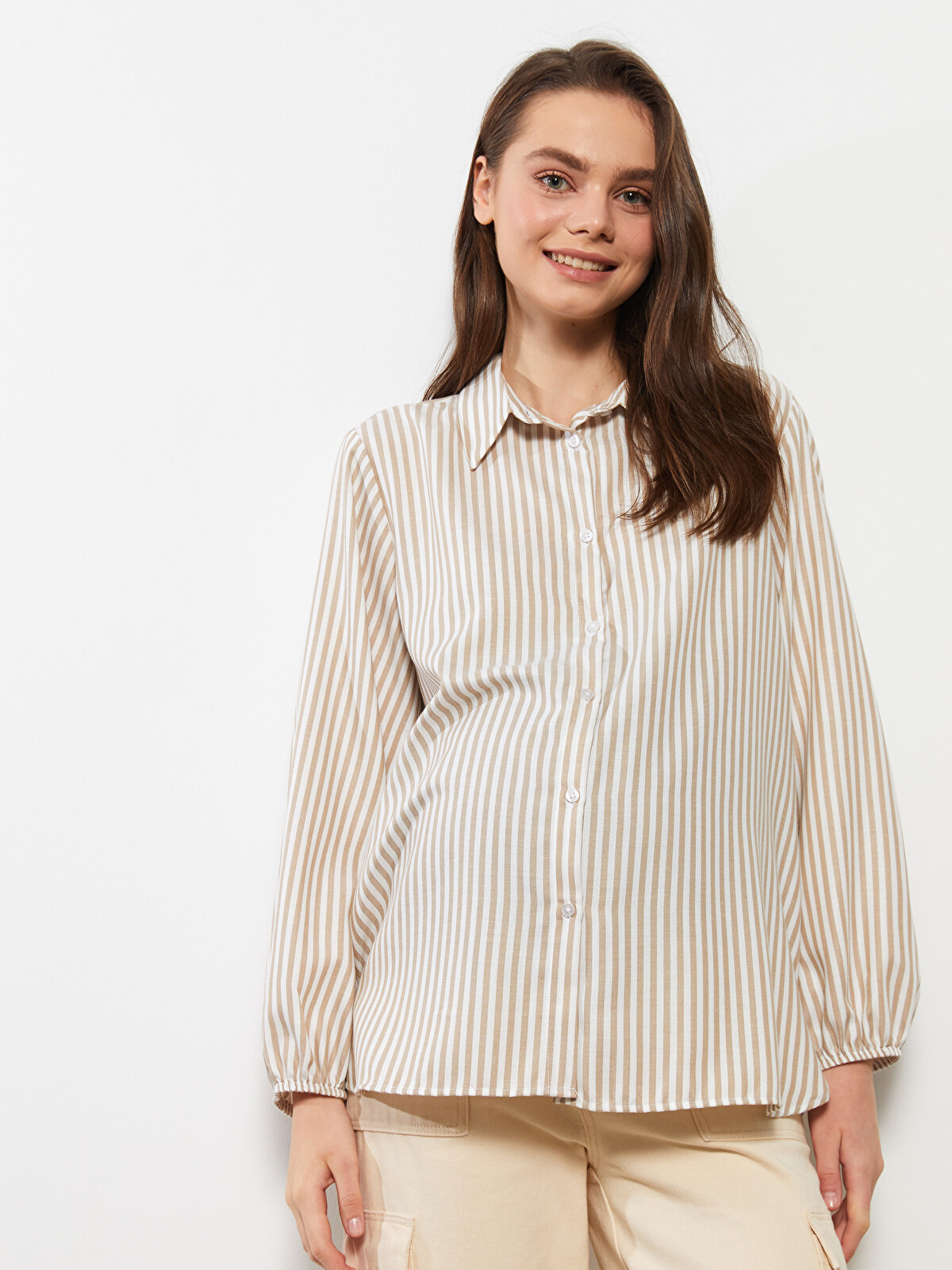 LCWAIKIKI Maternity Striped Long Sleeve Maternity Shirt - W2CV76Z8
