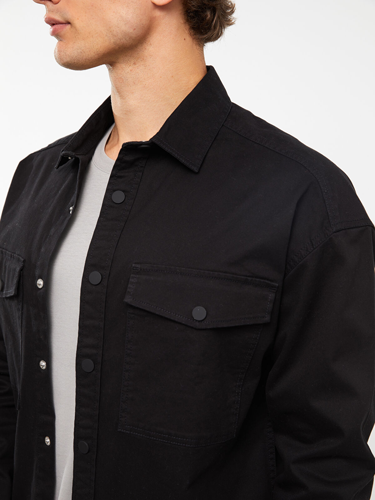 XSIDE Relaxed Fit Long Sleeve Twill Men's Shirt Jacket