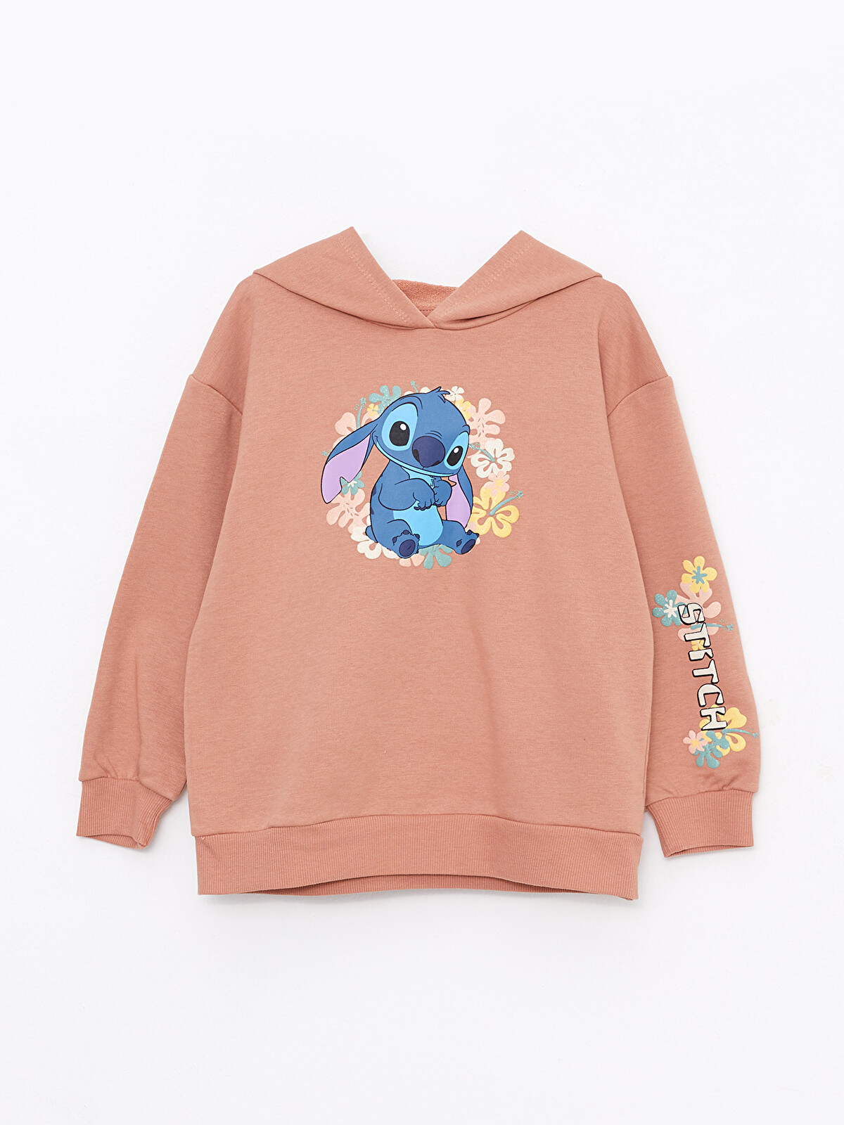 LCW Kids Kapüşonlu Stitch Baskılı Uzun Kollu Kız Çocuk Sweatshirt
