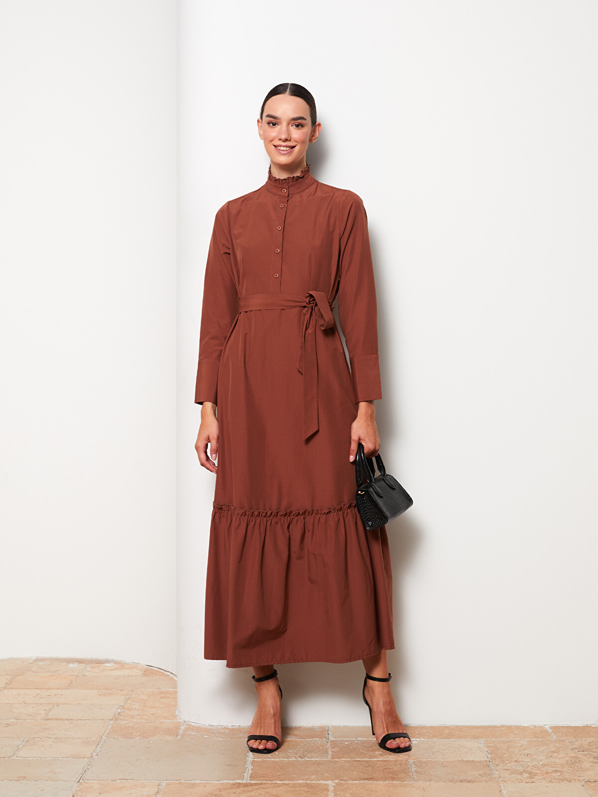 LCW Modest Turtle Neck Regular Long Sleeve Poplin Women's Dress