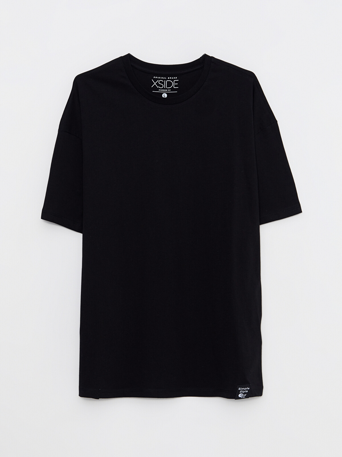 XSIDE Siyah Oversize Bisiklet Yaka Kısa Kollu Penye Erkek Tişört