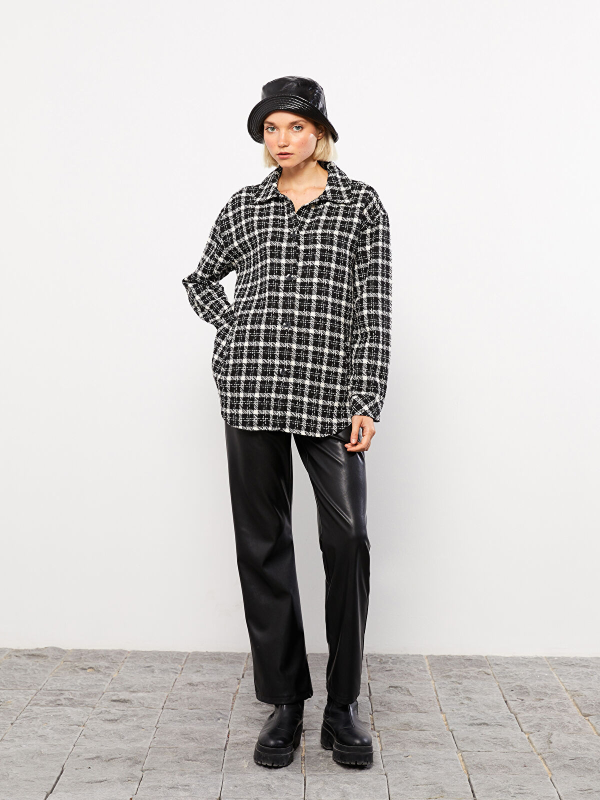 Plaid Long Sleeve Women's Shirt Jacket -W2H143Z8-CVL - LC