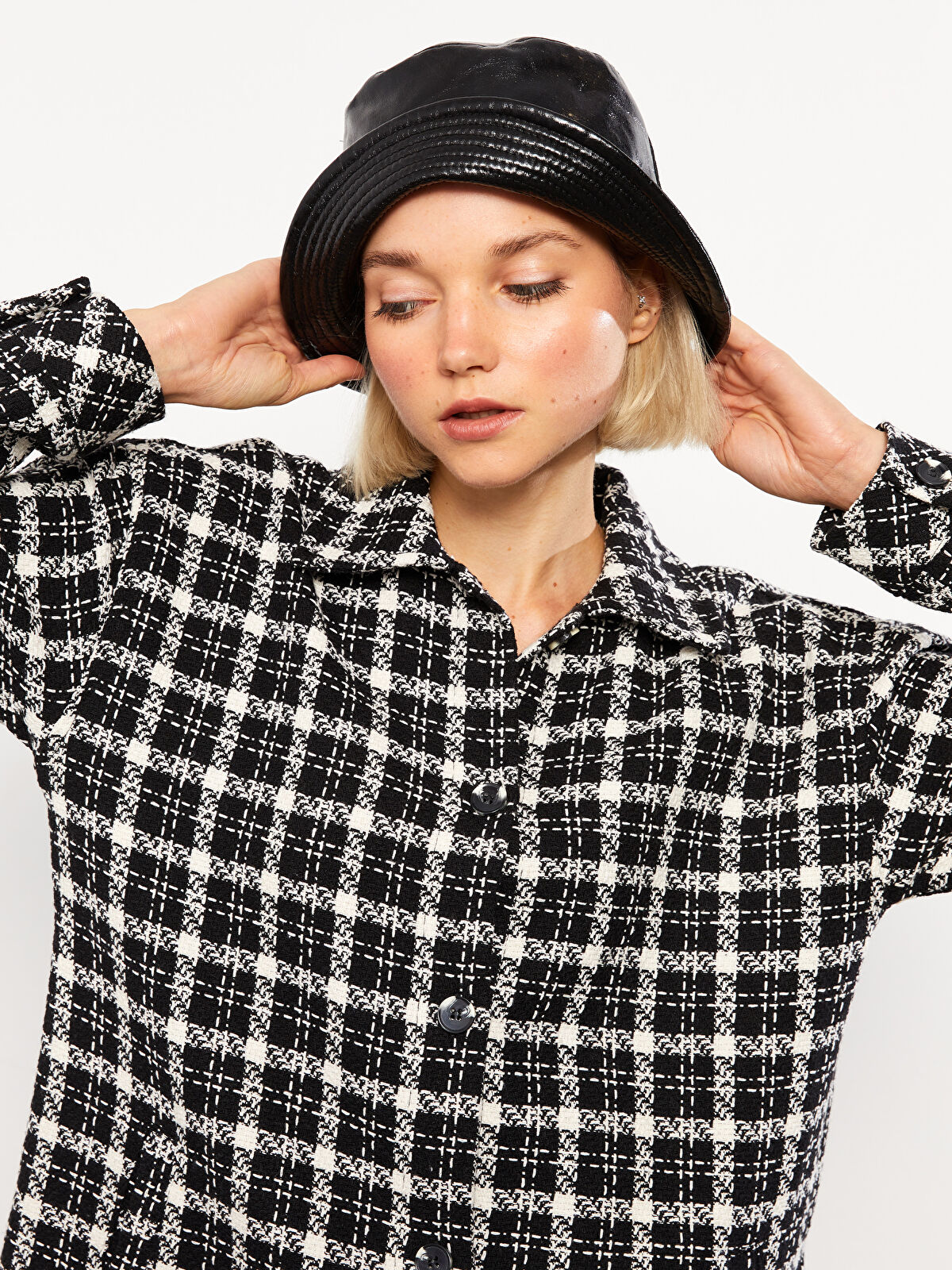 名作 Plaid Long Sleeve Women's Shirt Jacket -W2H143Z8-CVL - LC トップス