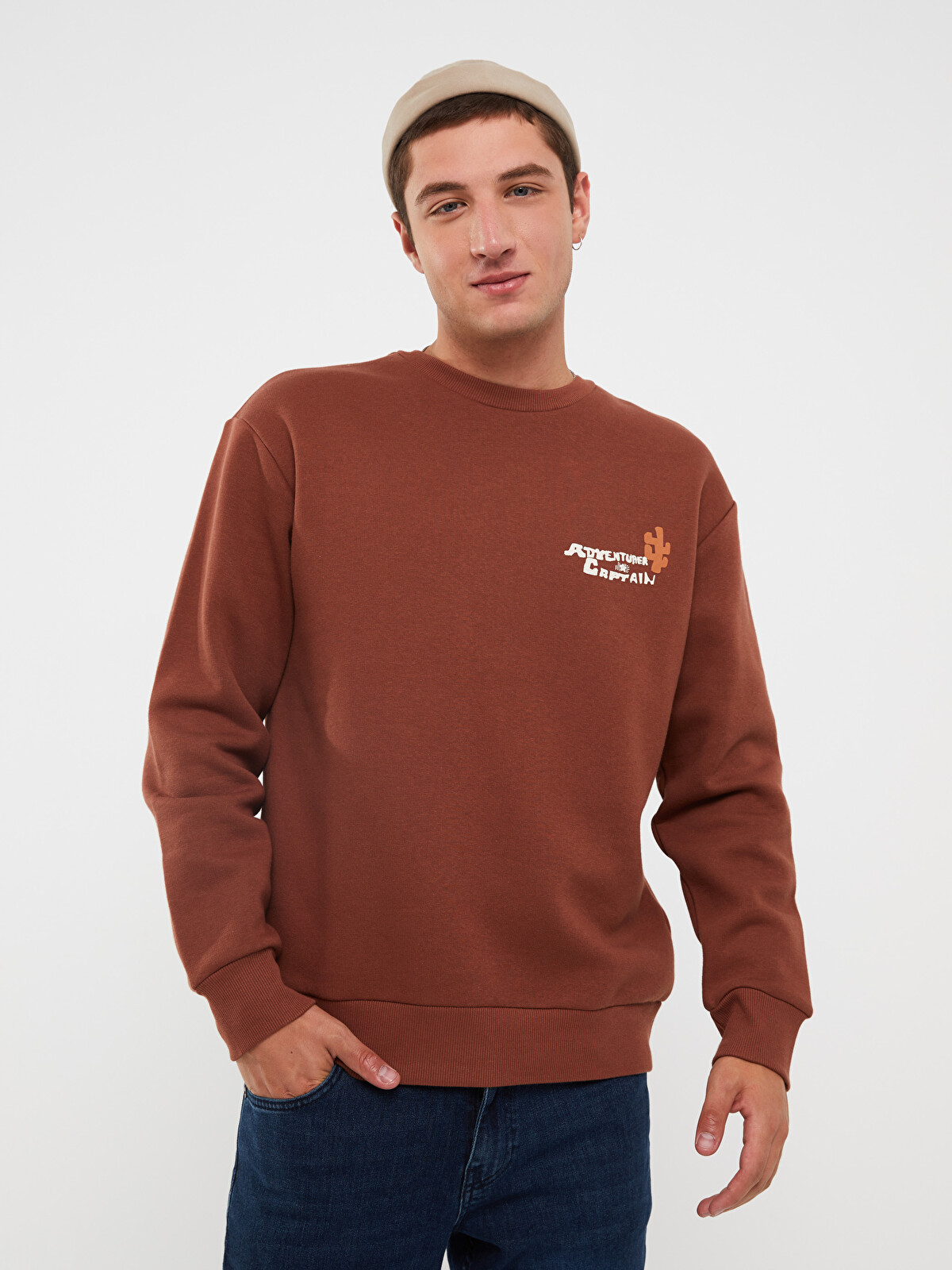XSIDE Crew Neck Printed Men's Thick Sweatshirt - W2HD50Z8-S5B | LC