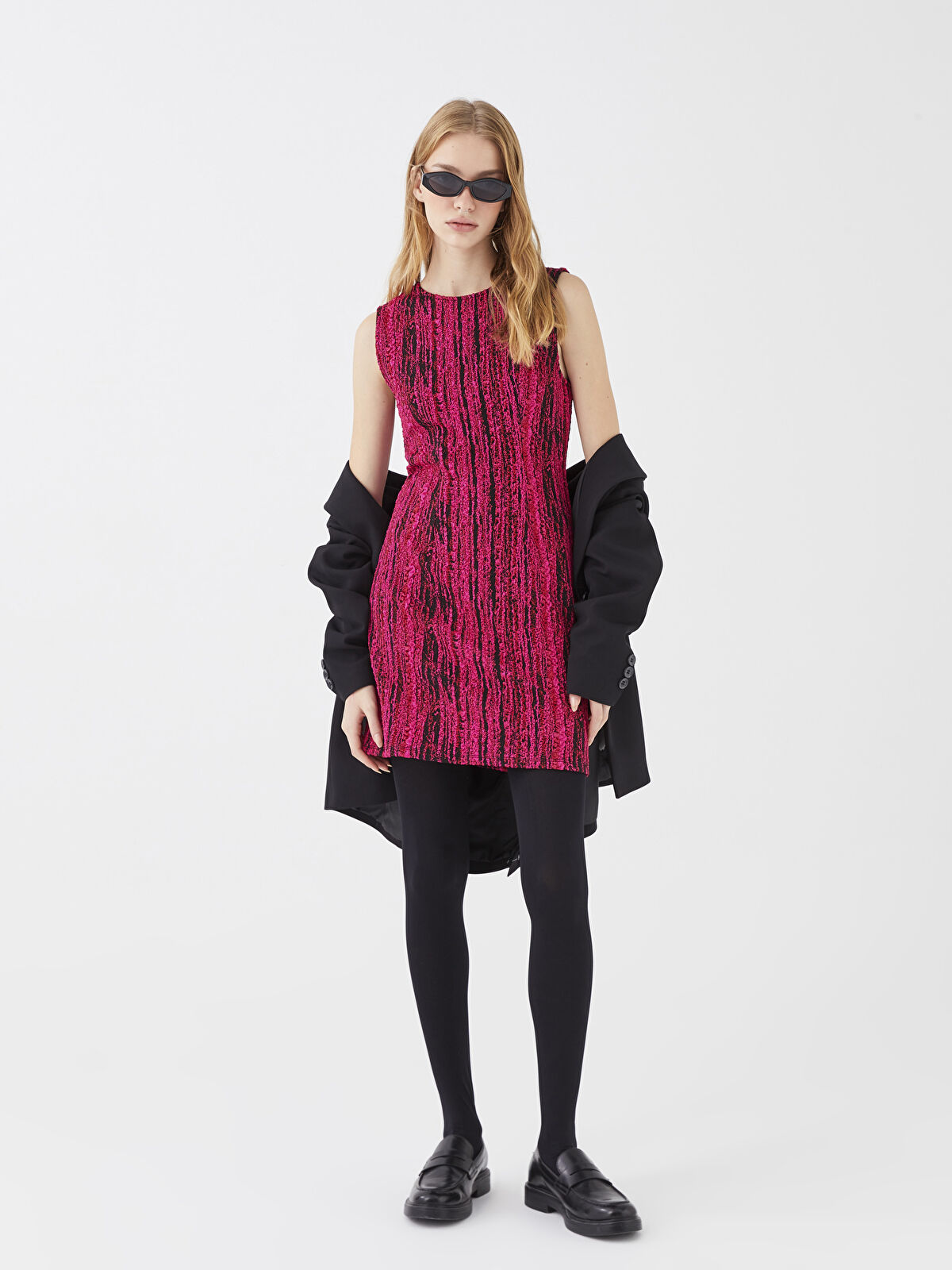 LCW Vision Kadın Bisiklet Yaka Desenli Kolsuz Bodycon Elbise